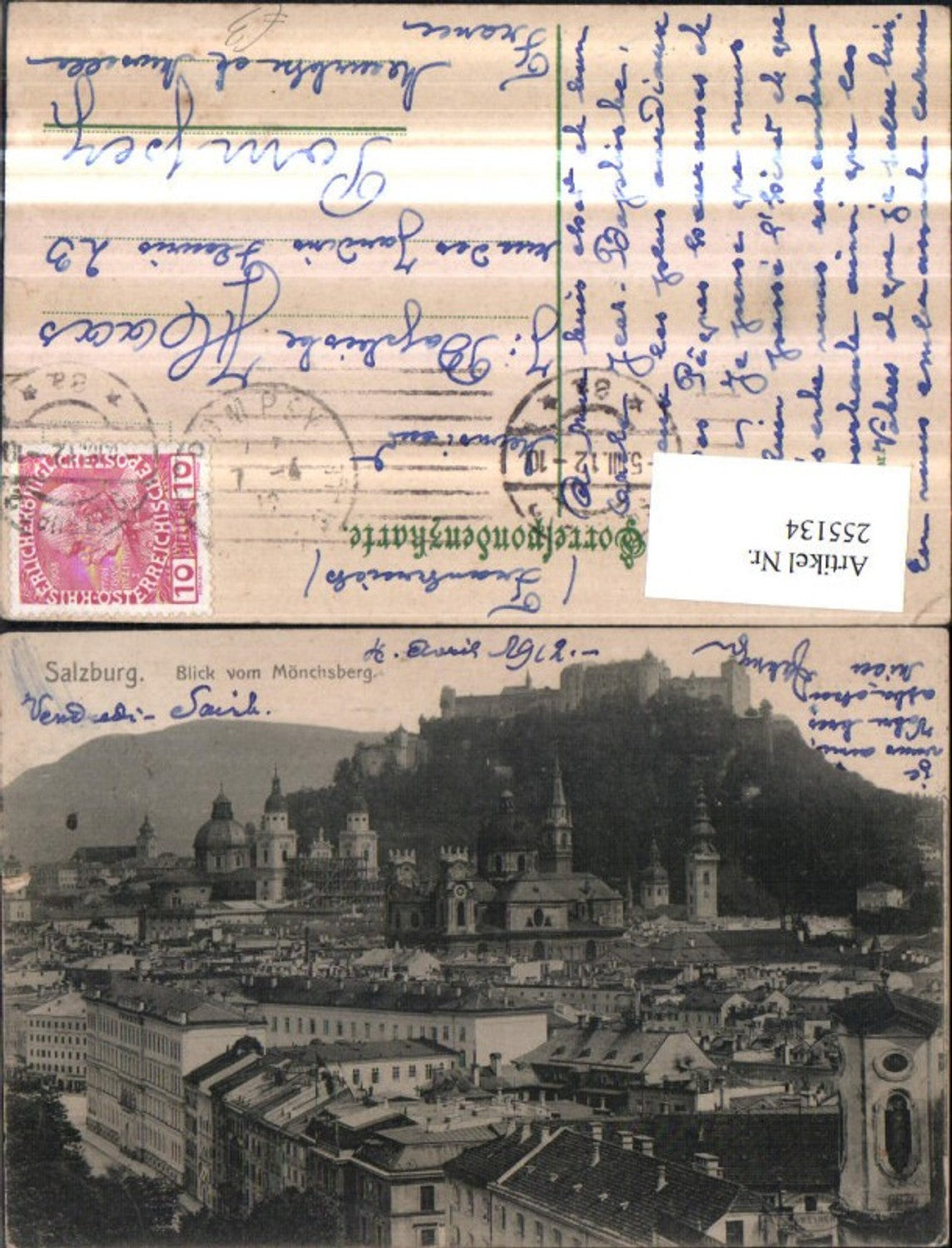 255134,Salzbug Teilansicht Kirchen m. Festung vom Mönchsberg