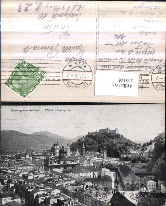 255145,Salzbug Totale Kirchen u. Festung vom Restaurant Elektrischer Aufzug