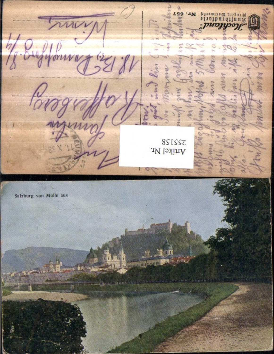 255158,Salzbug Teilansicht Partie m. Festung Brücke Kirchen von Mülln aus