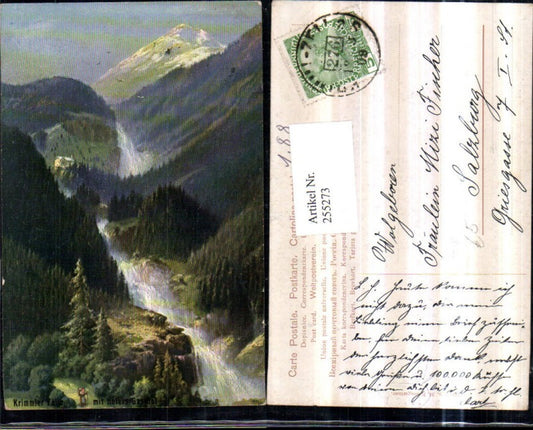 255273,Künstler AK M. Baumgartner Krimmler Fälle m. Hofers Gasthof Bergkulisse b. Krimml