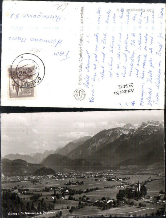 255472,Golling u. St. Nikolaus Totale geg. d. Dachstein Bergkulisse