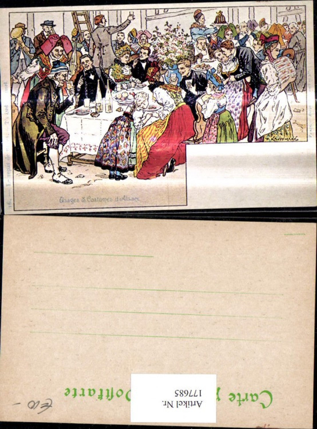 177685,Künstler Ak P. Kauffmann Repro Usages & Costumes d Alsace Festessen
