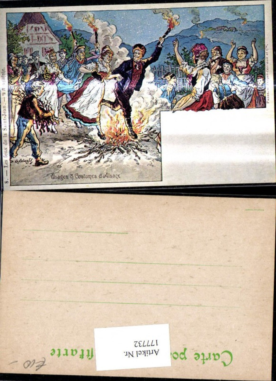 177732,Künstler Ak P. Kauffmann Repro Usages & Costumes d Alsace Paar hüpft über Feuer Lagerfeuer Fackeln