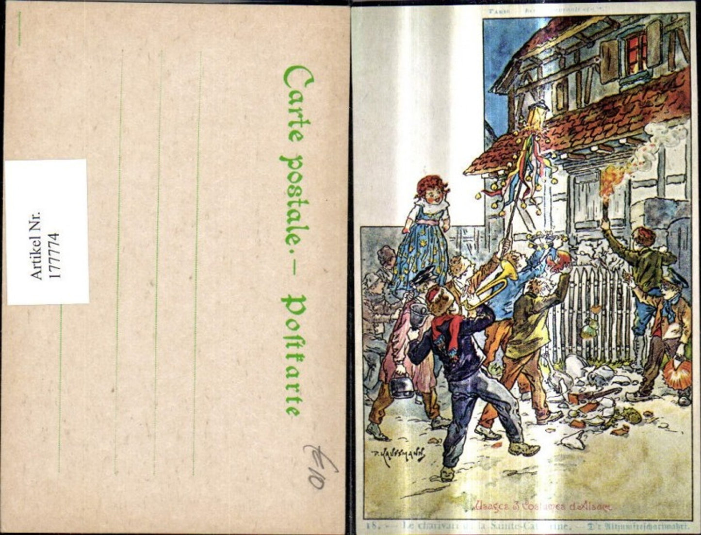 177774,Künstler Ak P. Kauffmann Repro Usages & Costumes d Alsace Polterabend Trompete Fackel Glocke