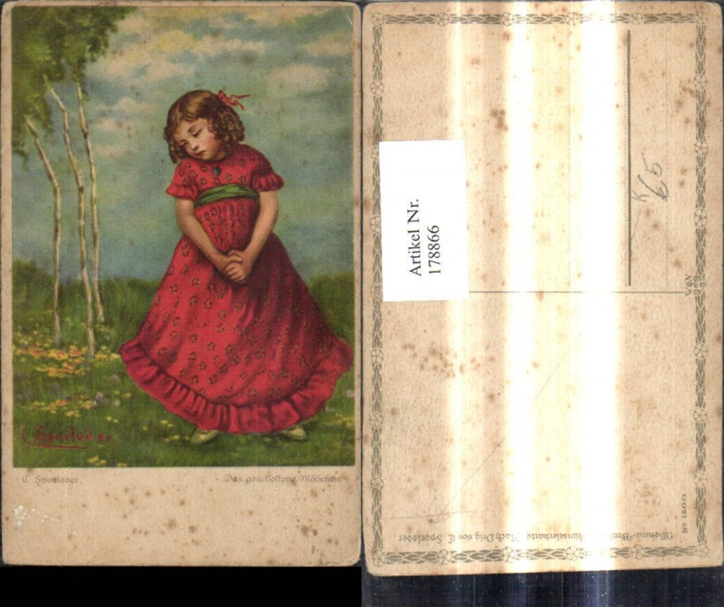 178866,Künstler Ak C. Sporleder Das gescholtene Mädchen Kind i. Kleid Birken Bäume