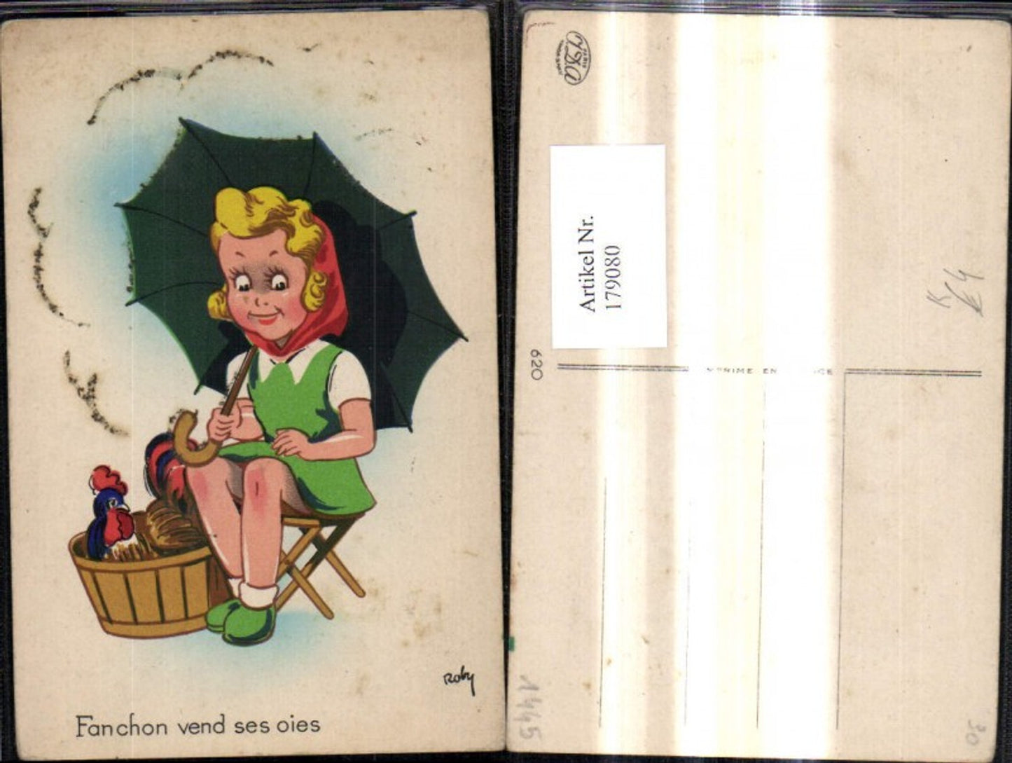 179080,Künstler Ak Mädchen m. Regenschirm Schirm a. Hocker Hahn i. Faß Spruch Text