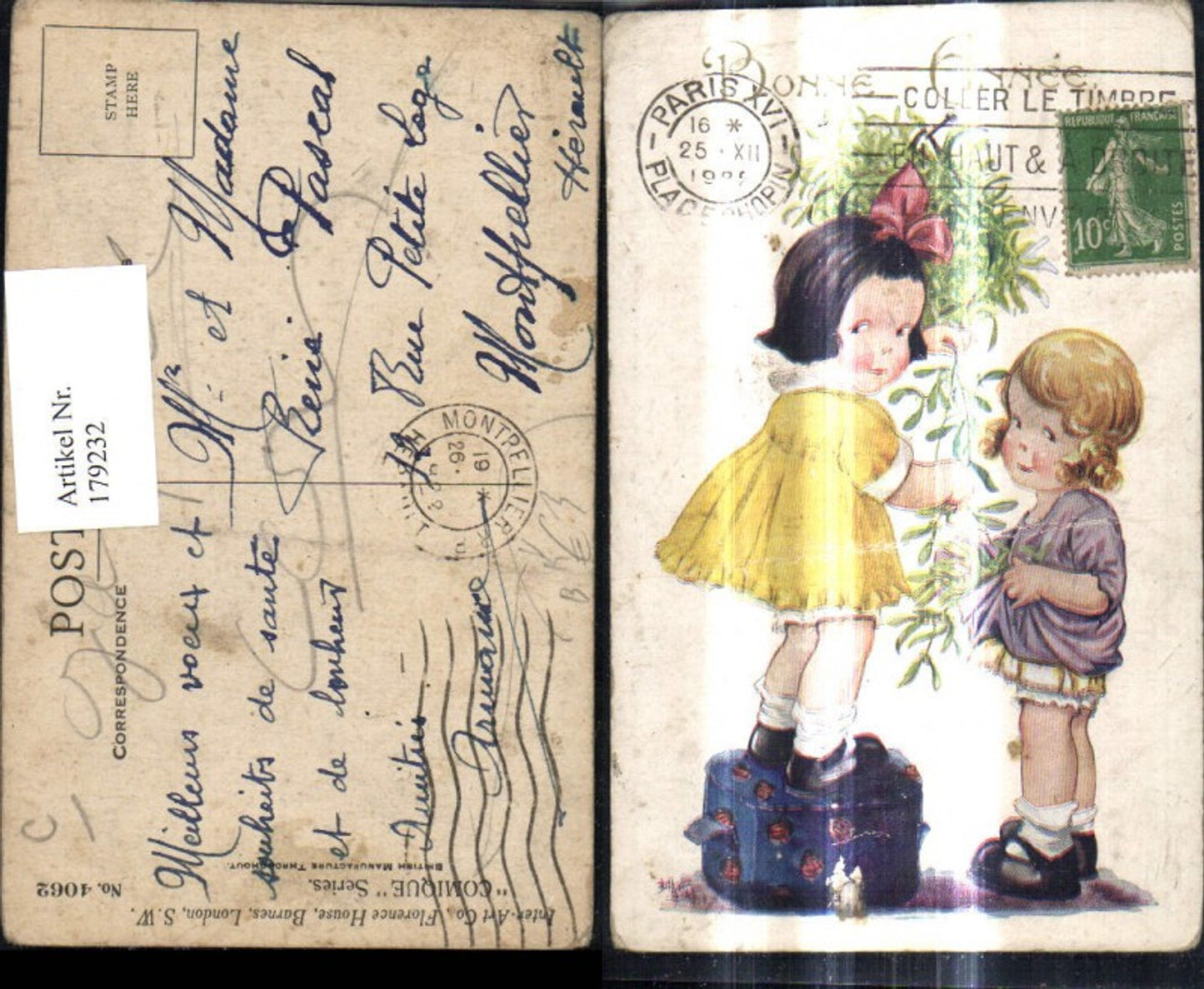 179232,Künstler Ak Kinder m. Mistelzweig Misteln pub Comique 4062