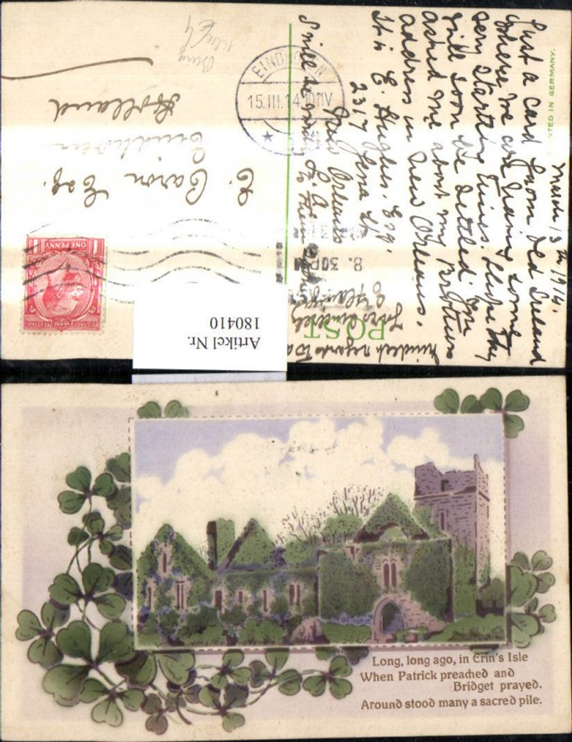 180410,Künstler Ak Schloss Burg Erins Isle Passepartout Klee Kleeblatt