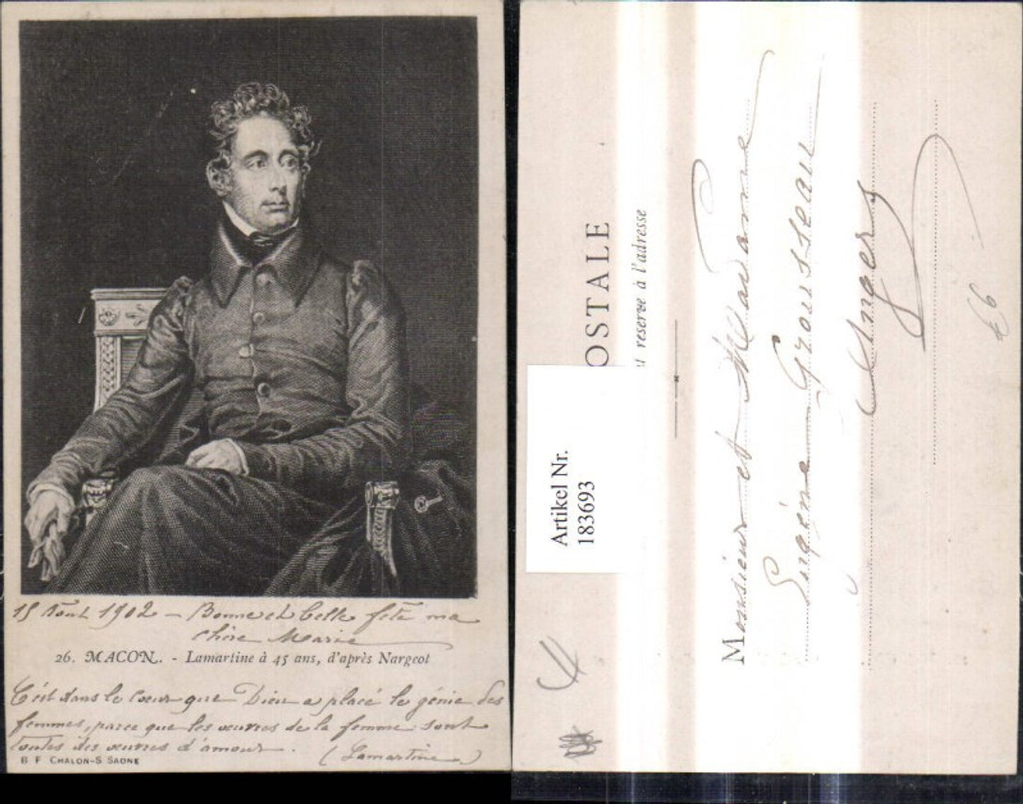 183693,Künstler Ak Macon Lamartine a 45 ans d apres Nargeot Portrait Kunst Wissenschaft