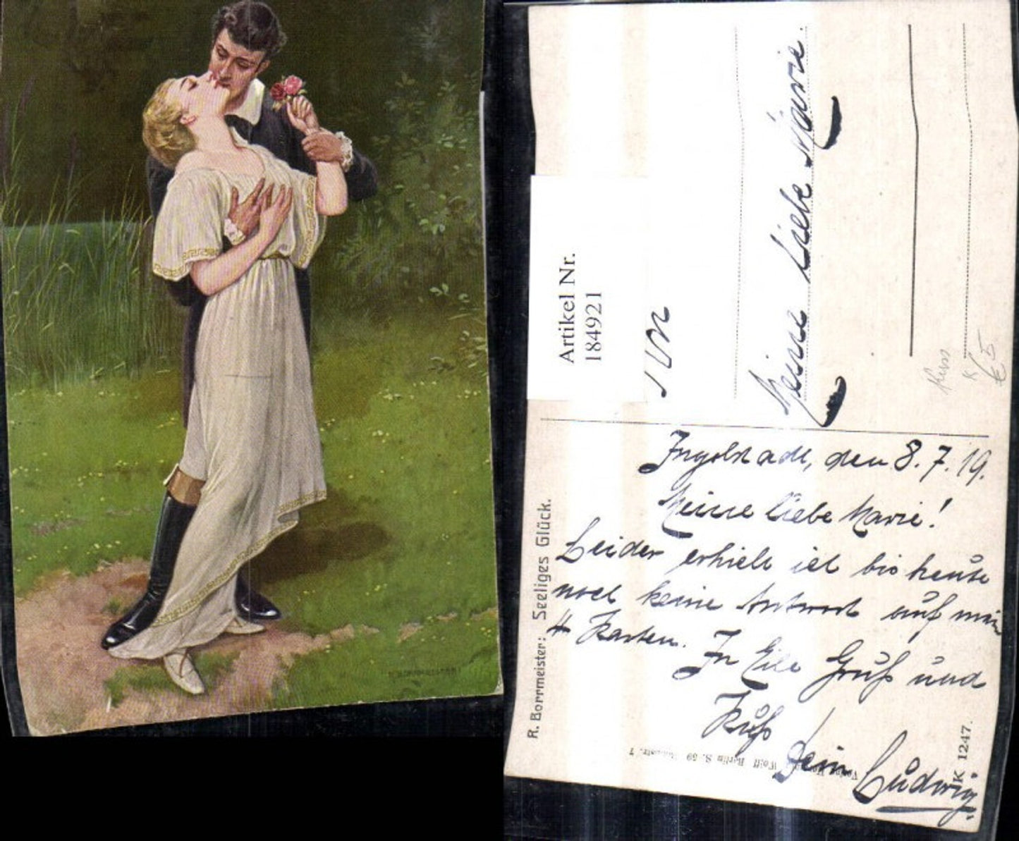 184921,Künstler Ak R. Borrmeister Seeliges Glück Paar Kuss Liebe Rose