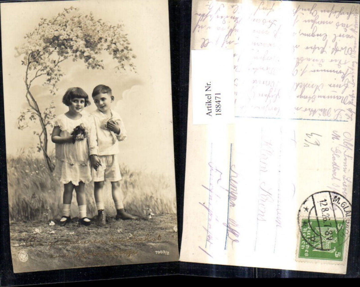188471,Foto Ak Kinder m. Rosen Blumen Strauß v. Leinwand Baum pub NPG 7903/2