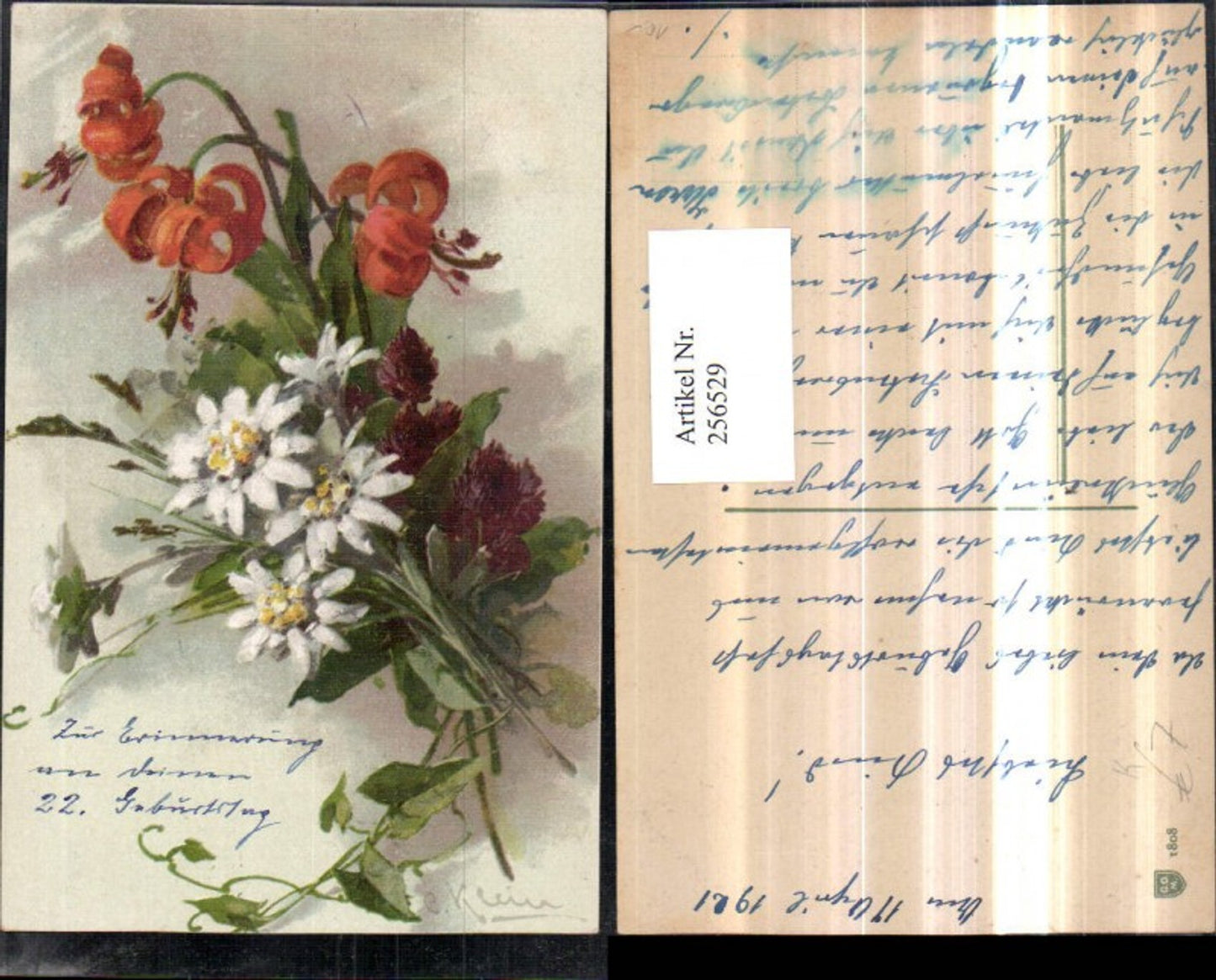 256529, Artist AK Klein Catharina Flowers Edelweiss blooming lilies