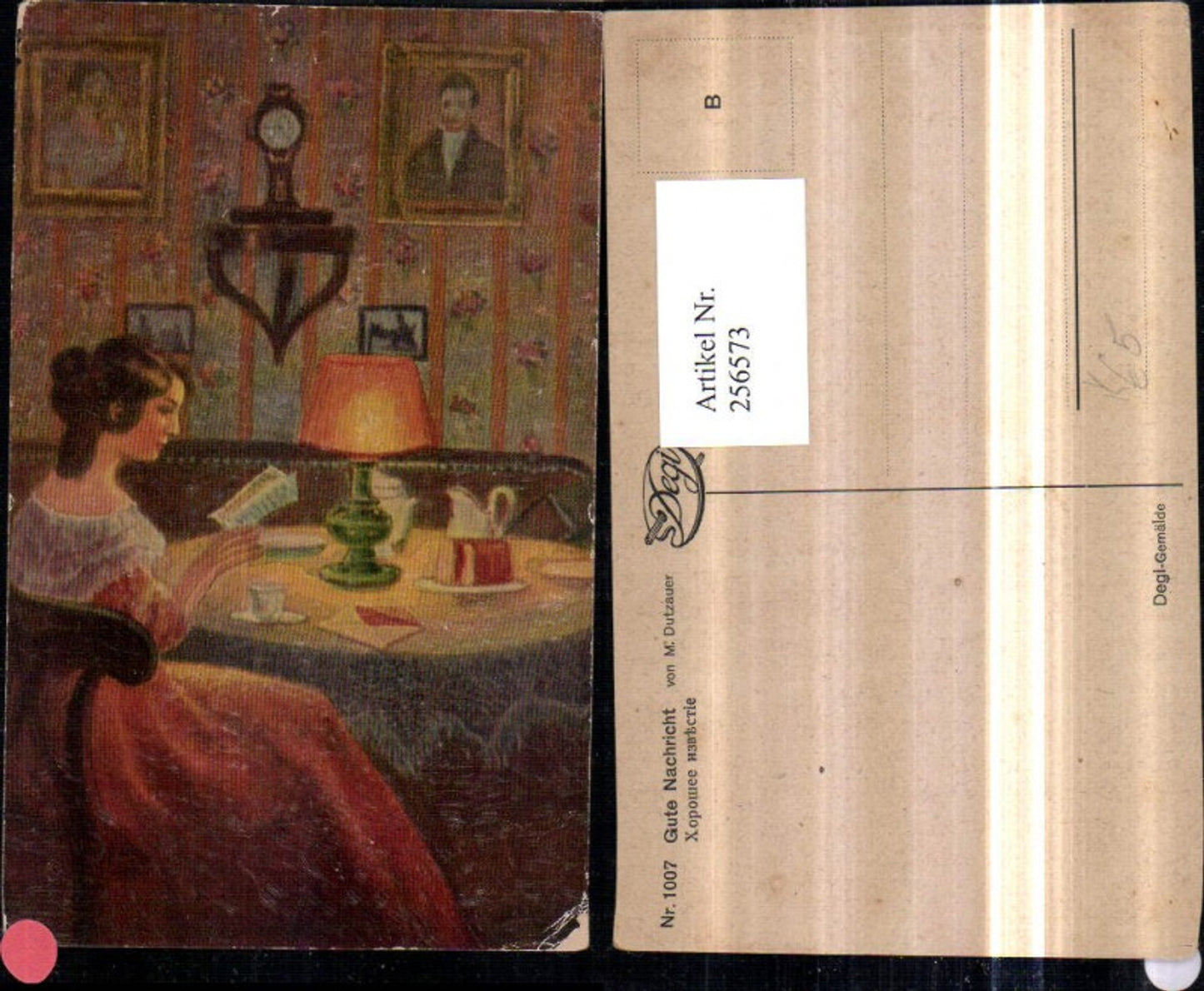 256573,Degi AK 1007 Artist M. Dutzauer Good News Woman reading letter Table Lamp Dress Pitcher