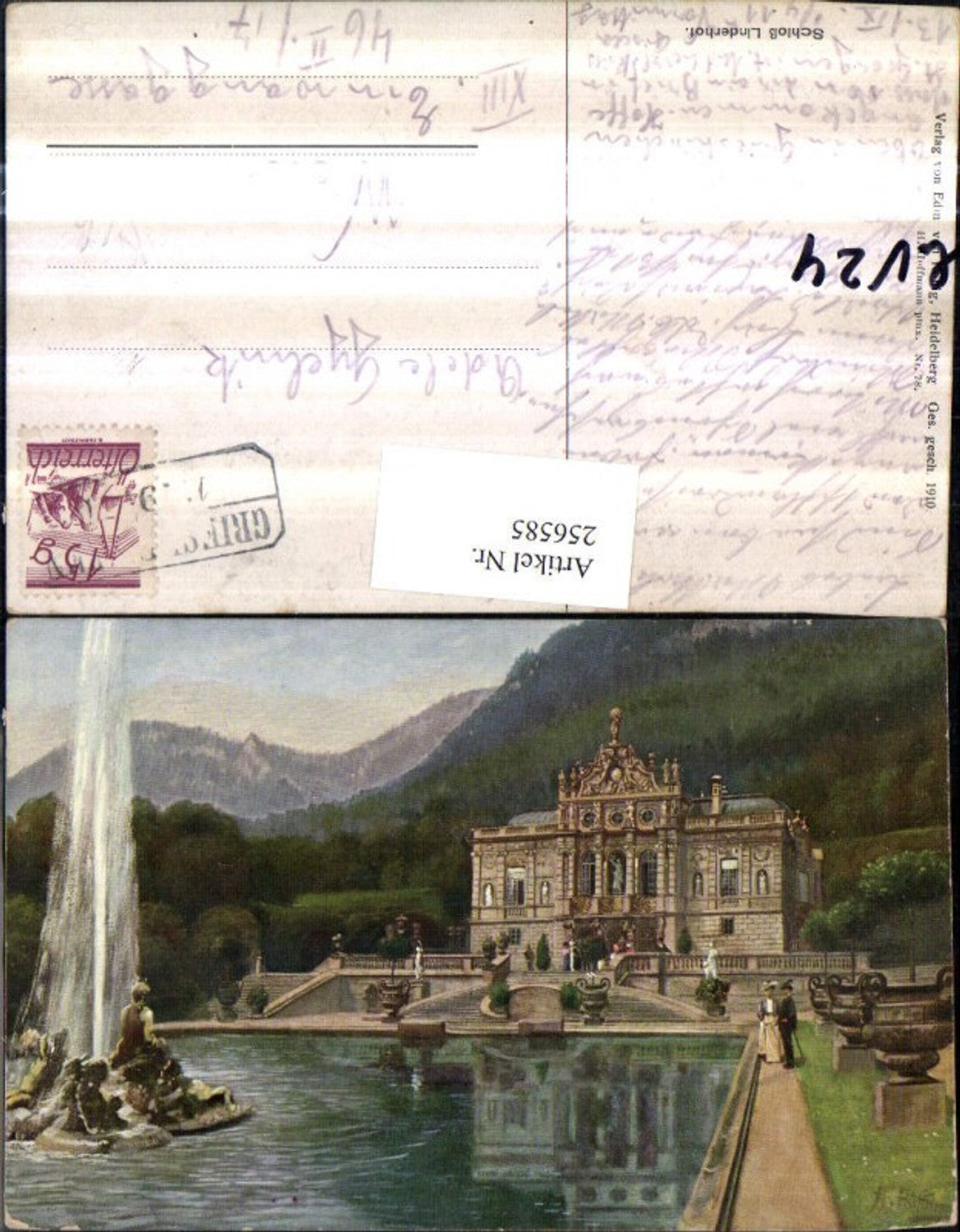 256585,Künstler AK Heinrich Hoffmann Schloss Linderhof Springbrunnen pub Edmund v. König 78