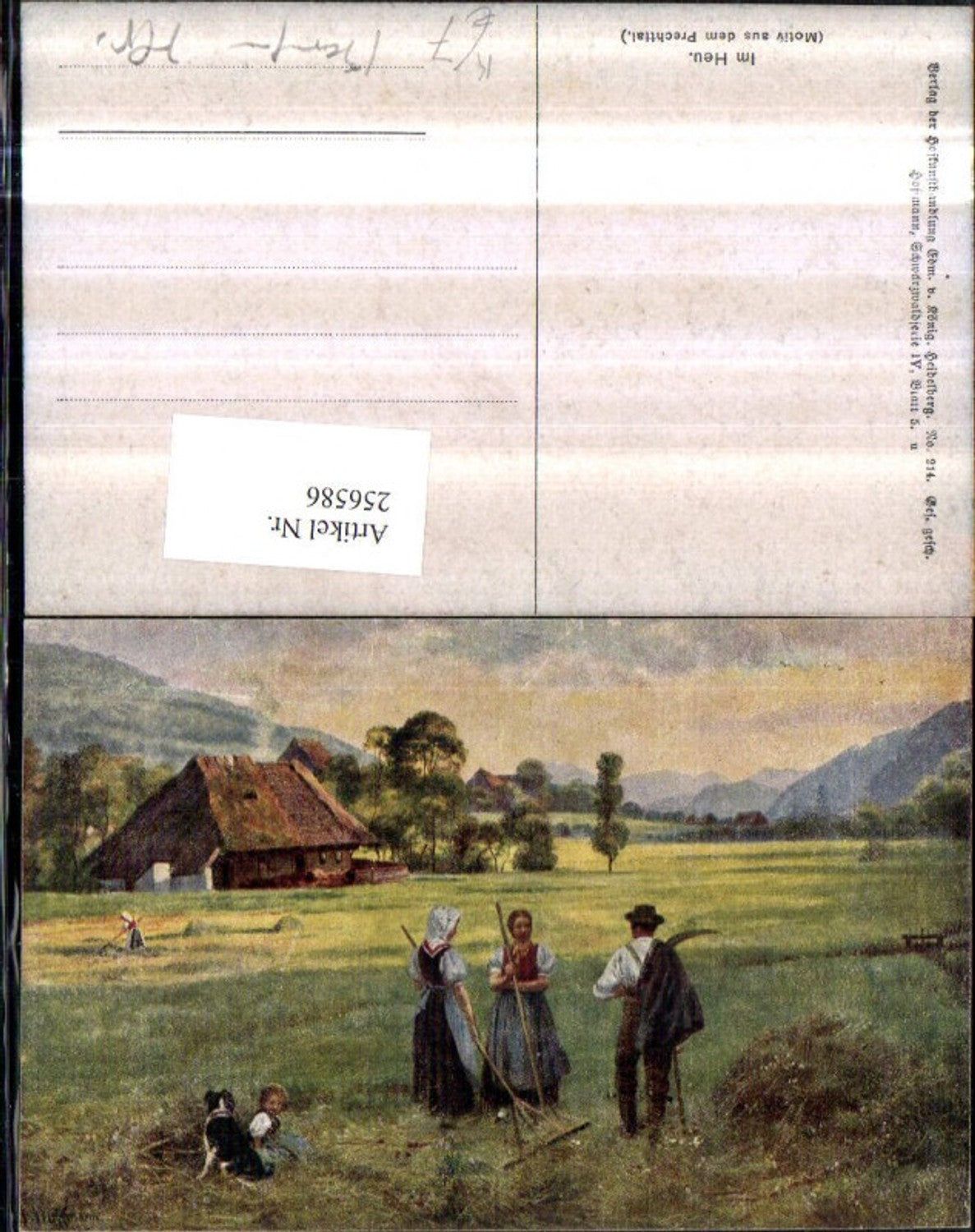 256586,Künstler AK Heinrich Hoffmann Im Heu Motiv aus d. Prechttal Tracht Hund Rechen pub Edmund v. König 214