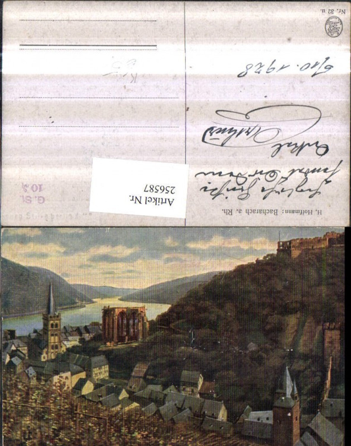 256587,Künstler AK Heinrich Hoffmann Bacharach am Rhein Teilansicht Burg Kirche