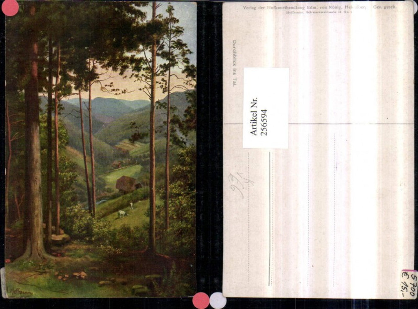 256594,Künstler AK Heinrich Hoffmann Schwarzwald 2/1 Durchblick ins Tal Partie pub Edmund v. König