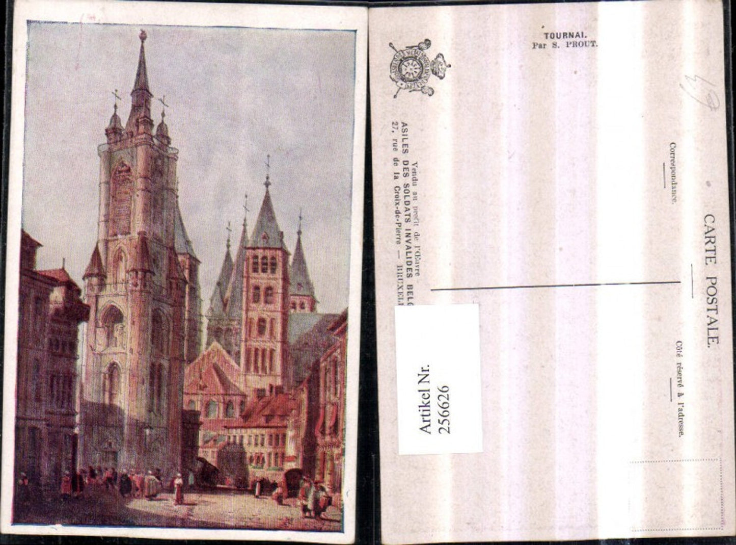 256626,Künstler AK Tournai Par S. Prout Kirche Turm