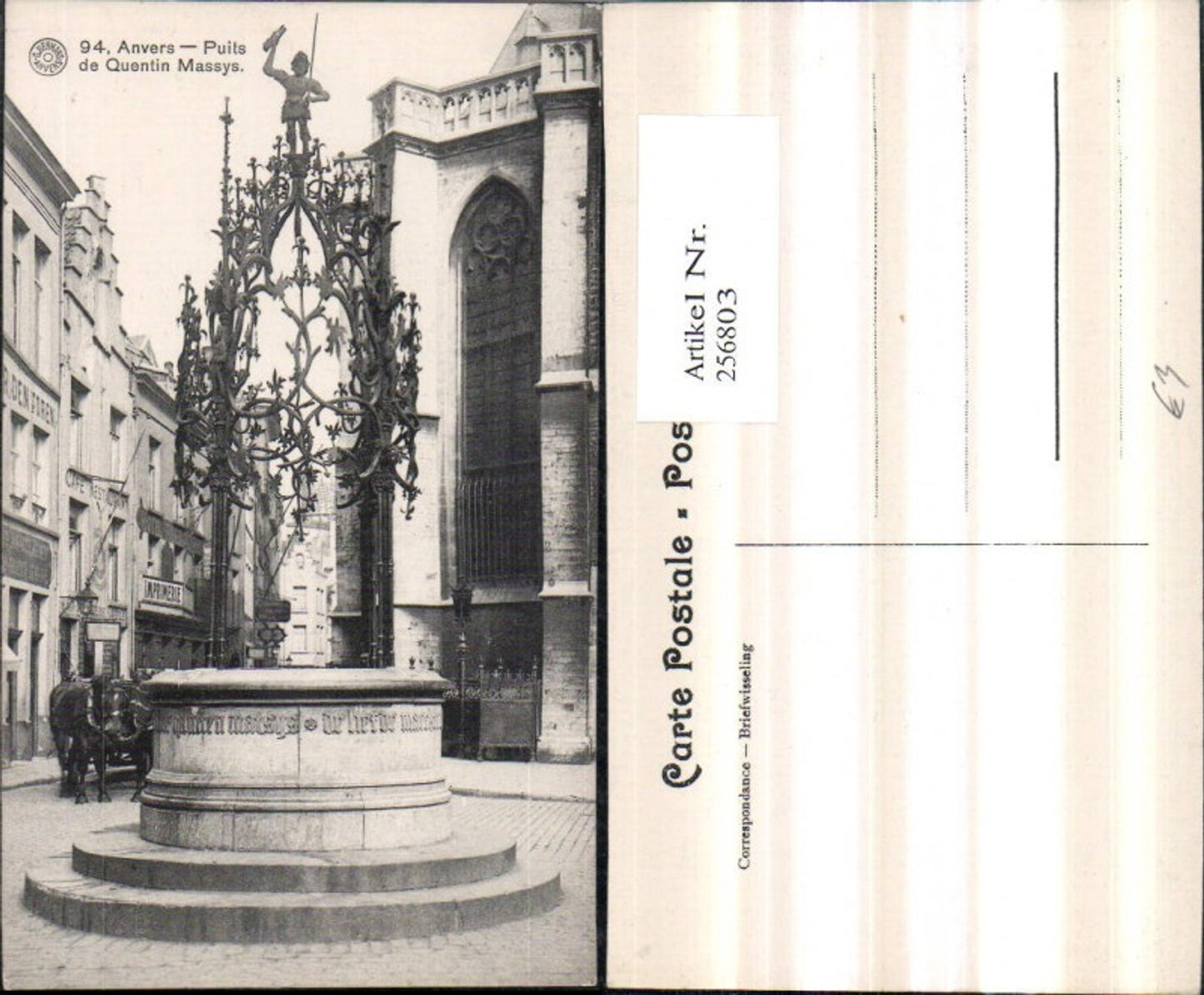 256803,Anvers Antwerpen Puits de Quentin Massys Brunnen Pferdekutsche Kirche