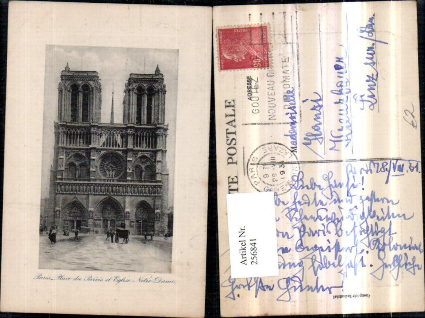 256841,Präge AK Paris Place du Parvis et Eglise Notre Dame Kirche