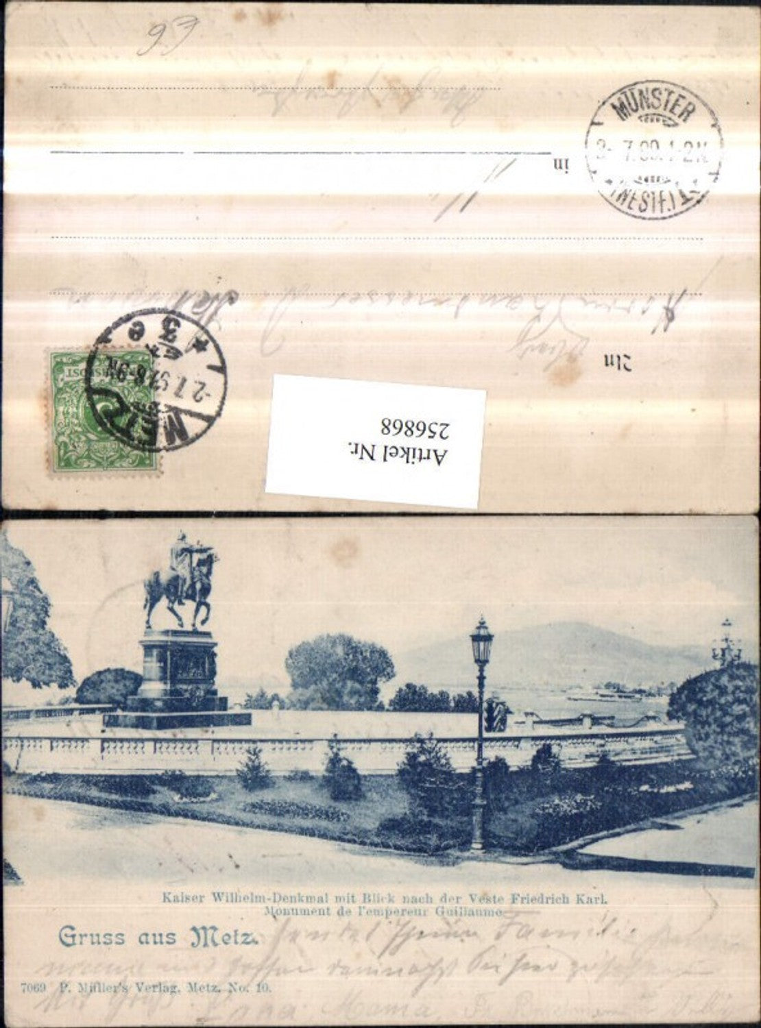 256868,Gruß aus Metz Kaiser Wilhelm-Denkmal m. Blick nach d. Veste Friedrich Karl