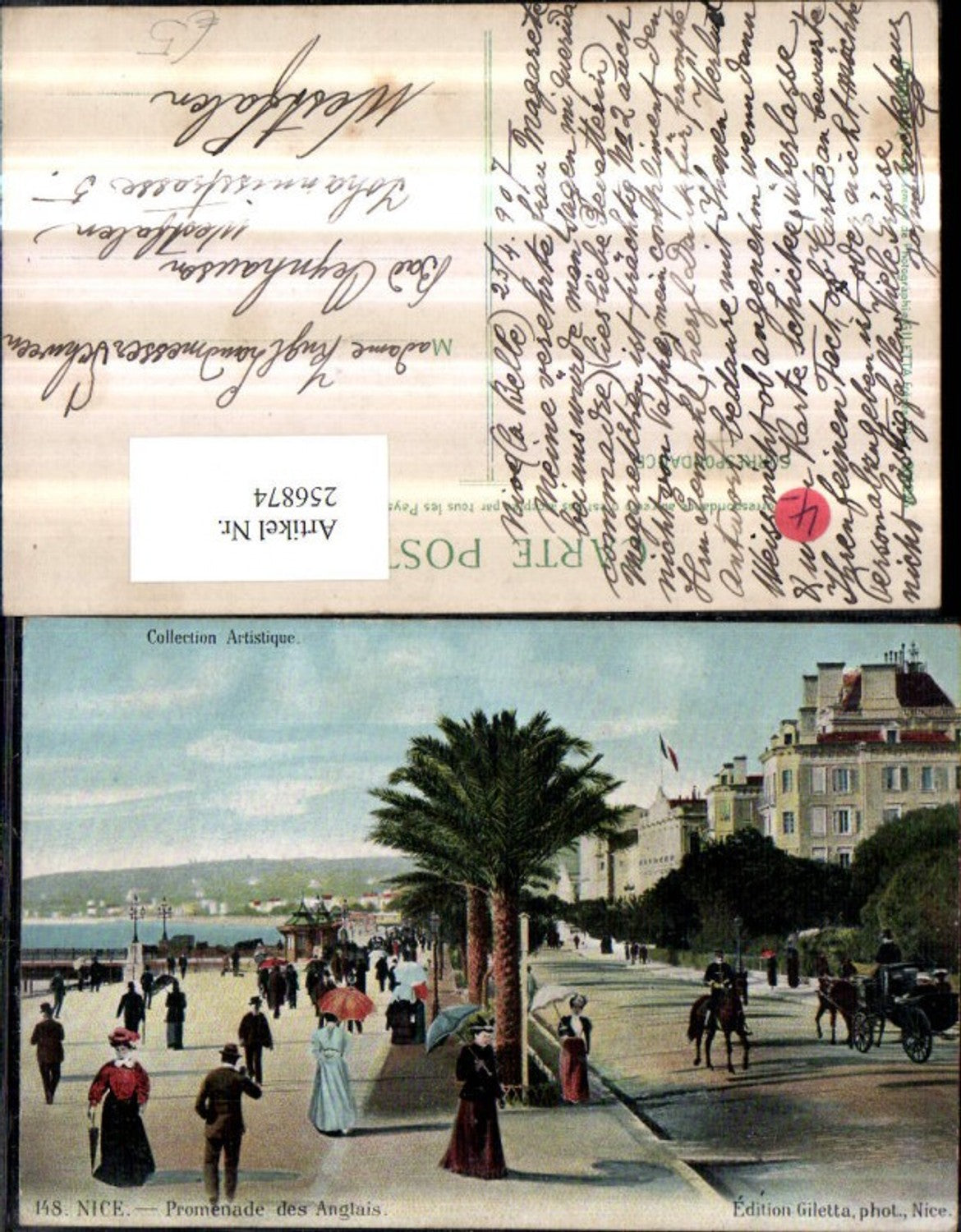 256874,Nice Nizza Promenade des Anglais Straßenansicht Kutsche Frauen m. Schirmen