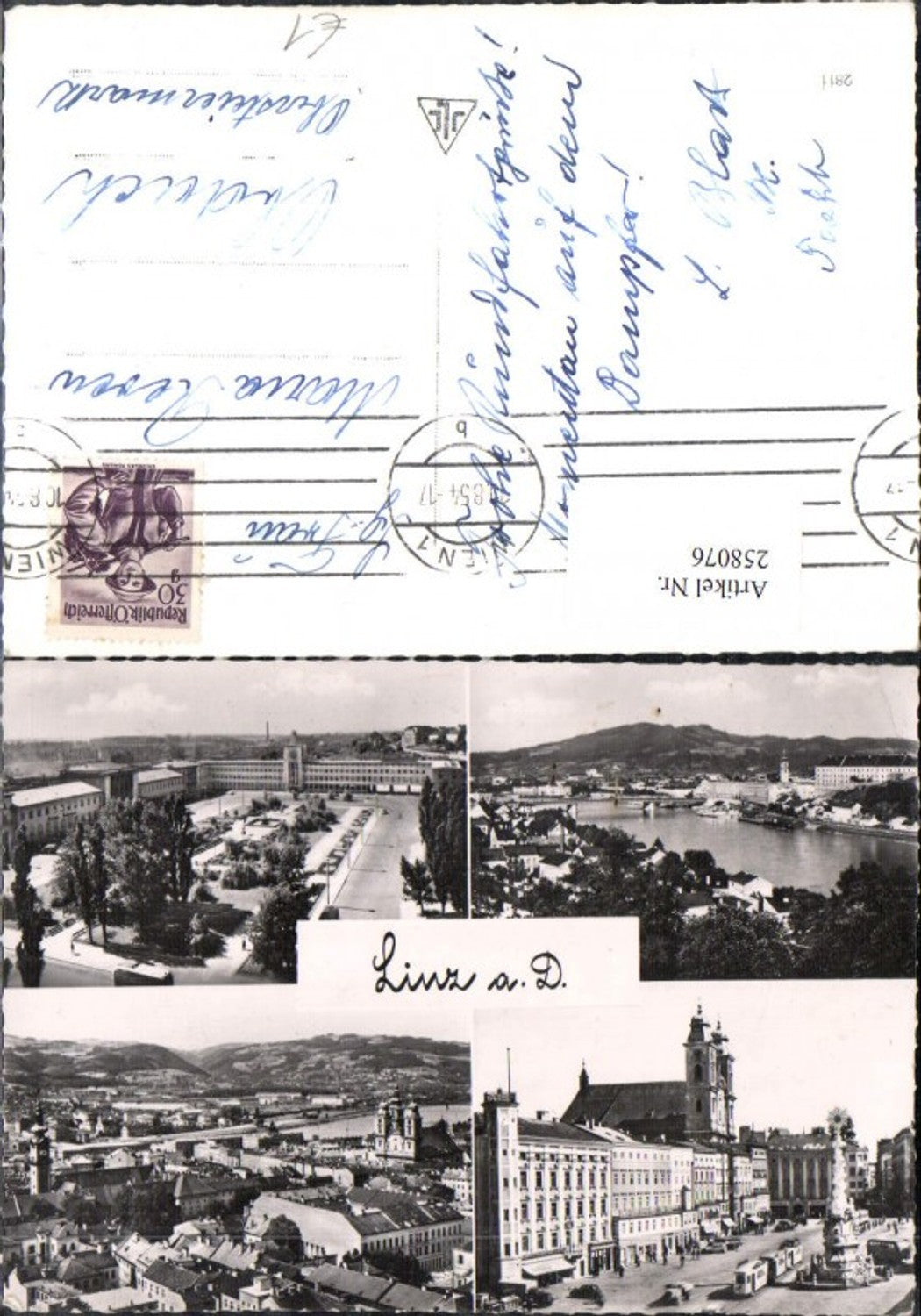 258076,Linz an d. Donau Totale Dreifaltigkeitssäule Kirche Mehrbildkarte