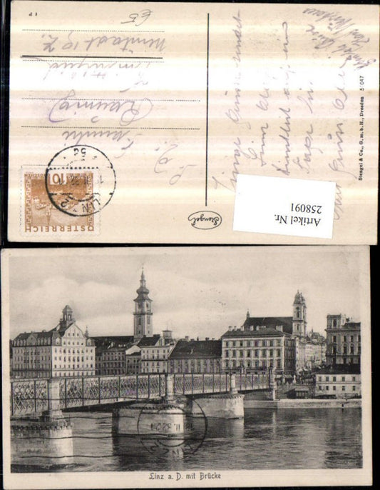 258091,Linz an d. Donau Teilansicht Kirchen m. Brücke pub Stengel u. Co 51047