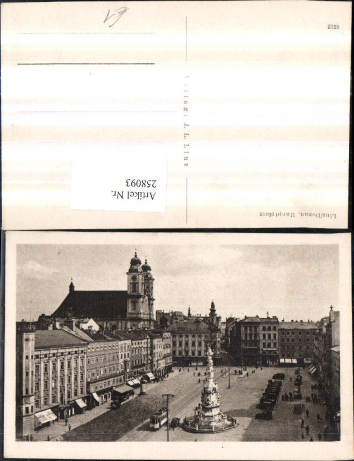 258093,Linz an d. Donau Hauptplatz Dreifaltigkeitssäule Kirche Geschäfte