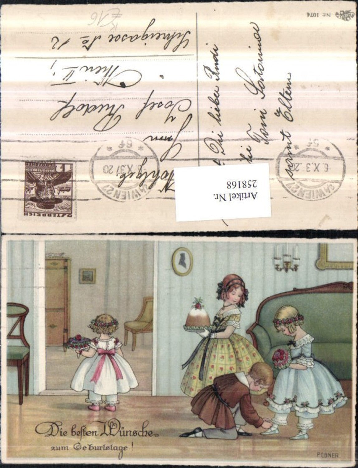 258168,Künstler AK Pauli Ebner Geburtstag Mädchen m. Kleider Junge bindet Mädchen d. Schuh zu