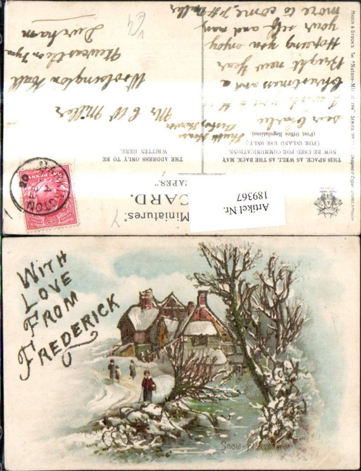 189367,Präge Ak Snow Flakes Winterdorf Landschaft Schneeflocken Glitzerverzierung pub Misch & Stocks 194