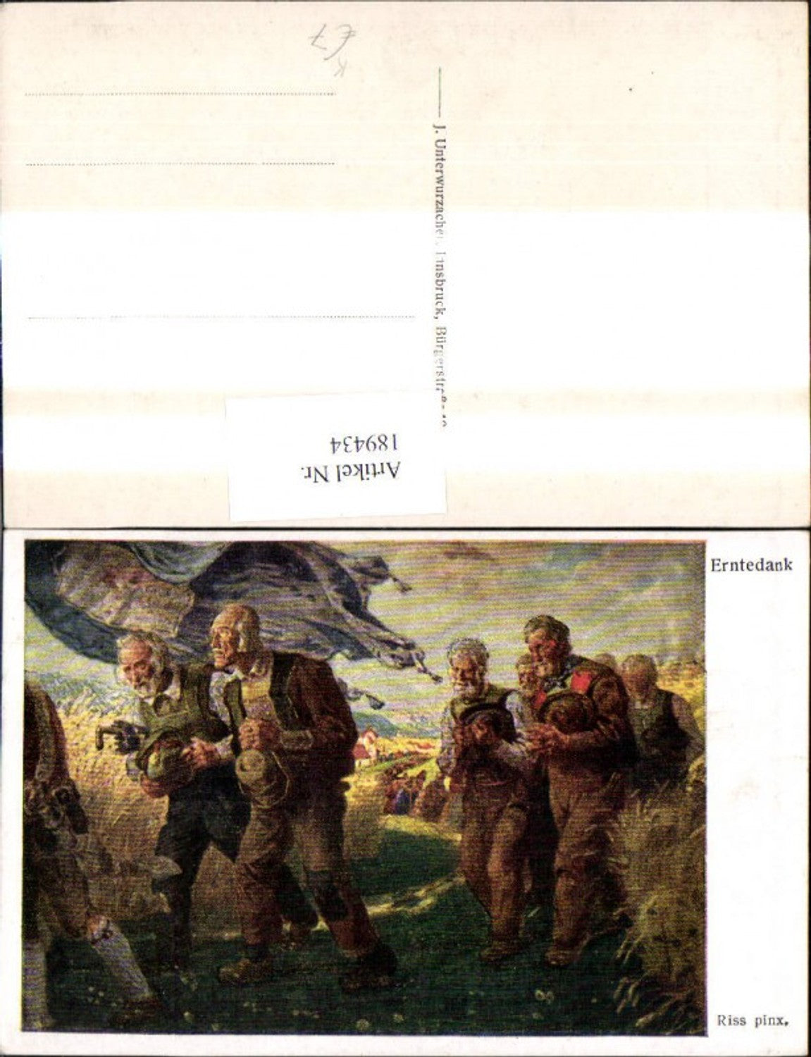 189434,Künstler Ak Riss Thomas Erntedank Alter Männer Bauern Fahne Feldweg Prozession