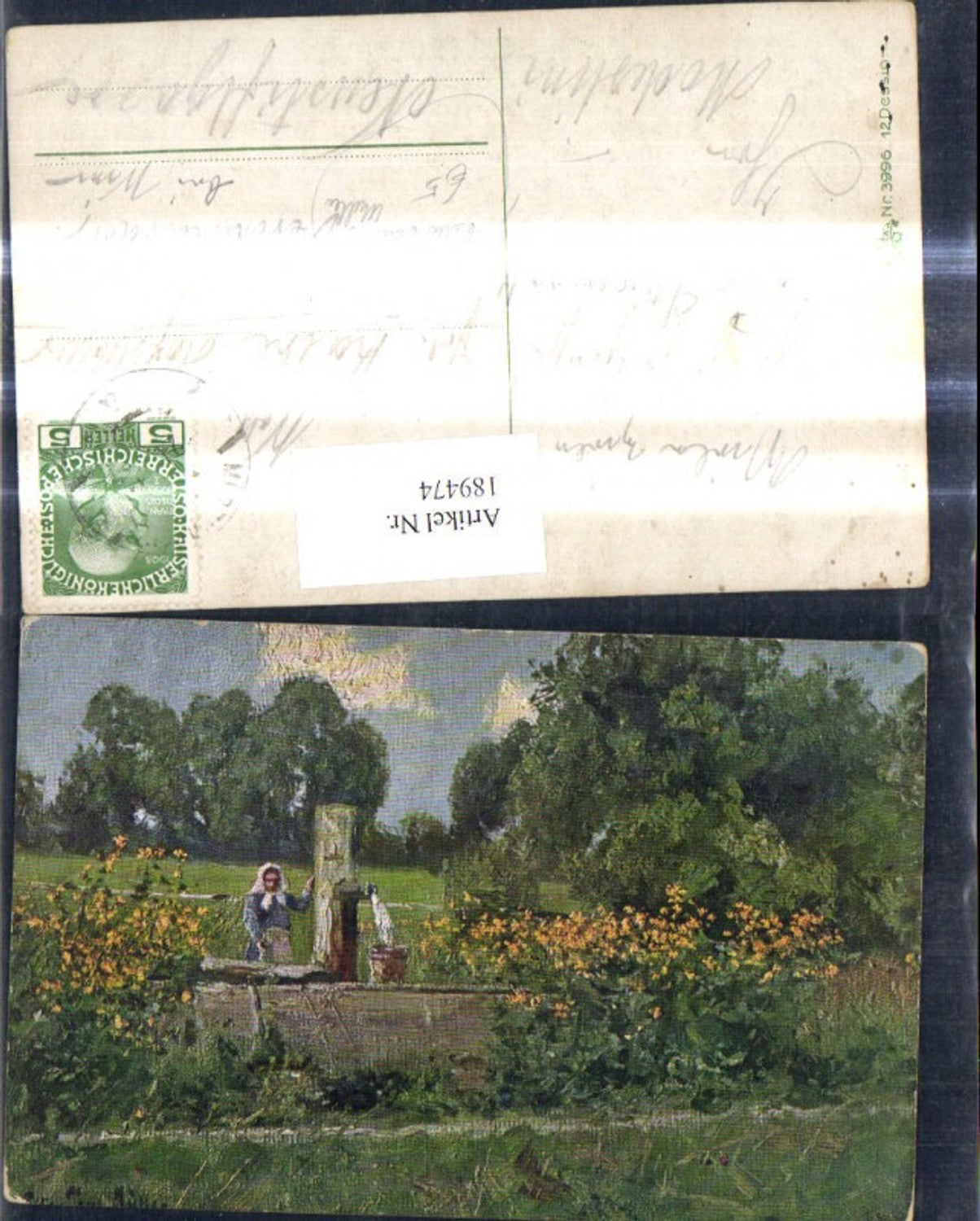 189474,Künstler Ak Peter Paul Müller Frau Bäuerin a. Brunnen Wassereimer Landschaft pub Erika 3996/12