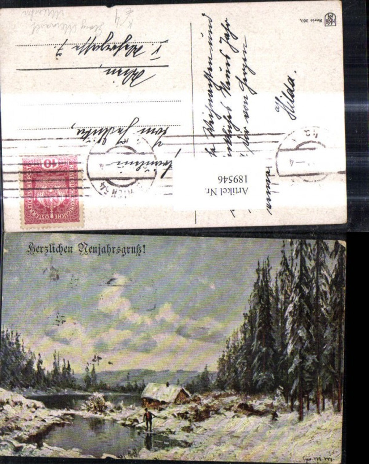189546,Künstler Ak Georg Meinzolt München Mann Ufer See Haus Winterlandschaft Neujahr