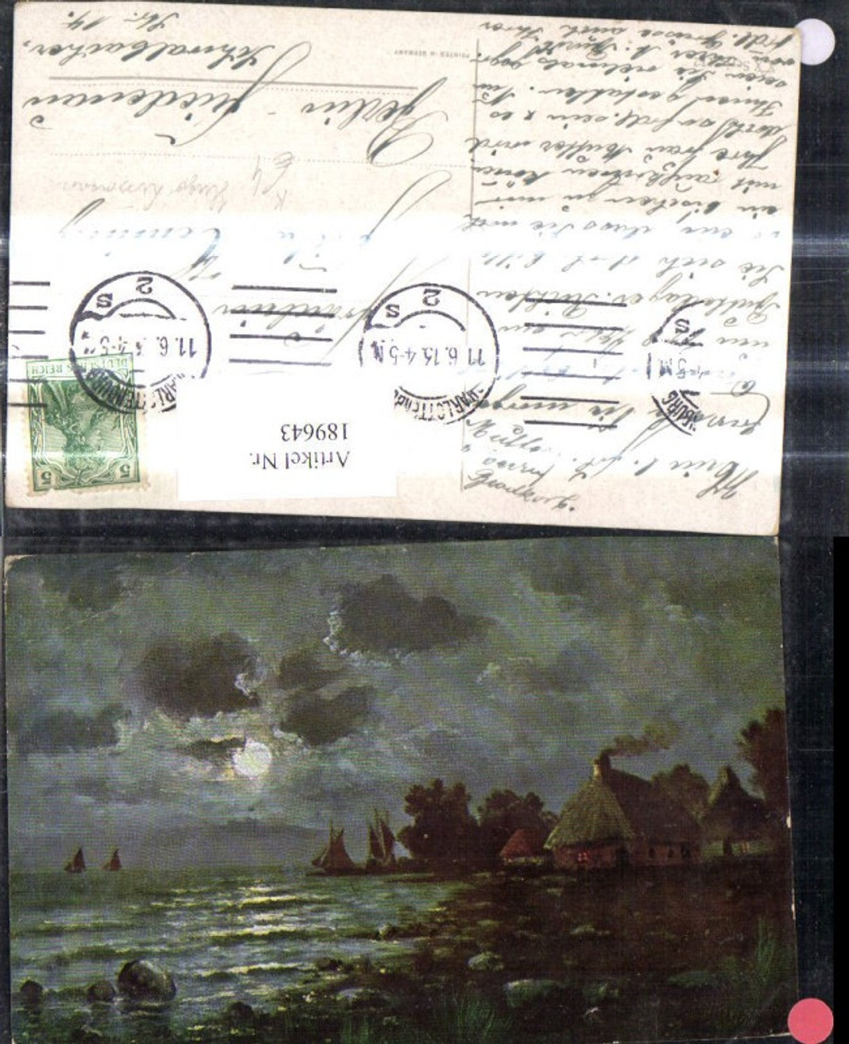 189643,Künstler Ak Hugo Lissmann Bauernhaus Segelboote Boote Landschaft b. Mondschein