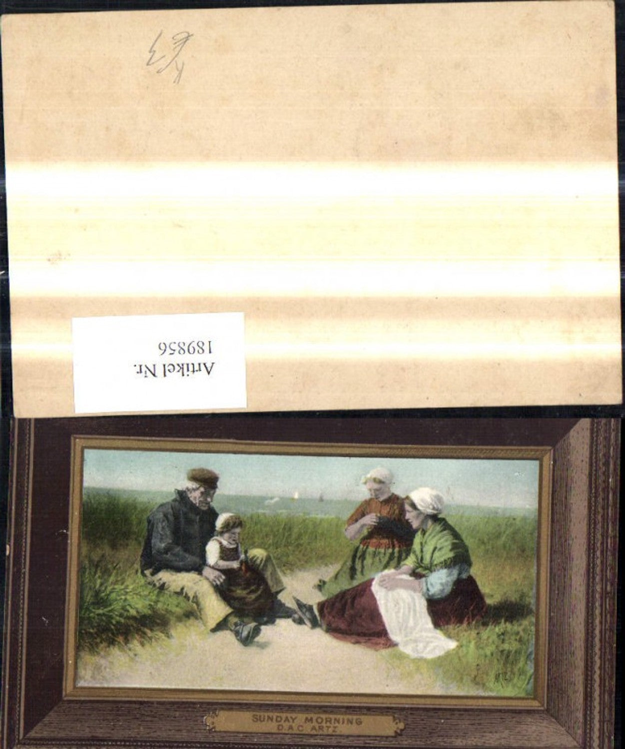 189856, Artist Ak DAC Artz Sunday Morning Women Girl Old Man Beach Dunes Doll Passepartout