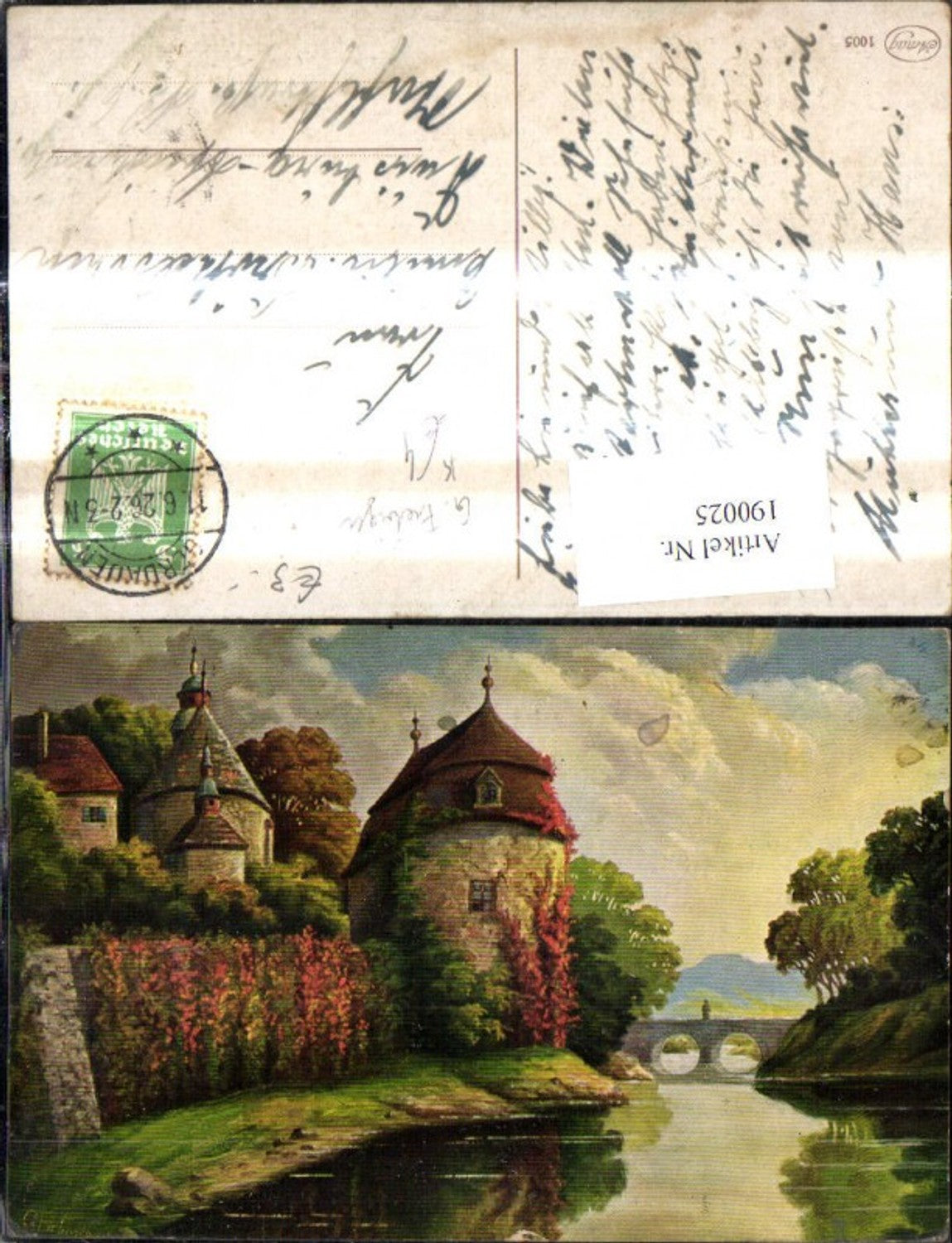 190025,Künstler Ak G. Fiebiger Schloss Brücke Fluss Landschaft