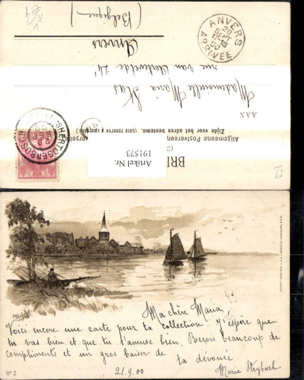 191573,Künstler Ak A. Heide Segelboote Boote Dorf Ufer Landschaft pub H. A. J. Schultz 2