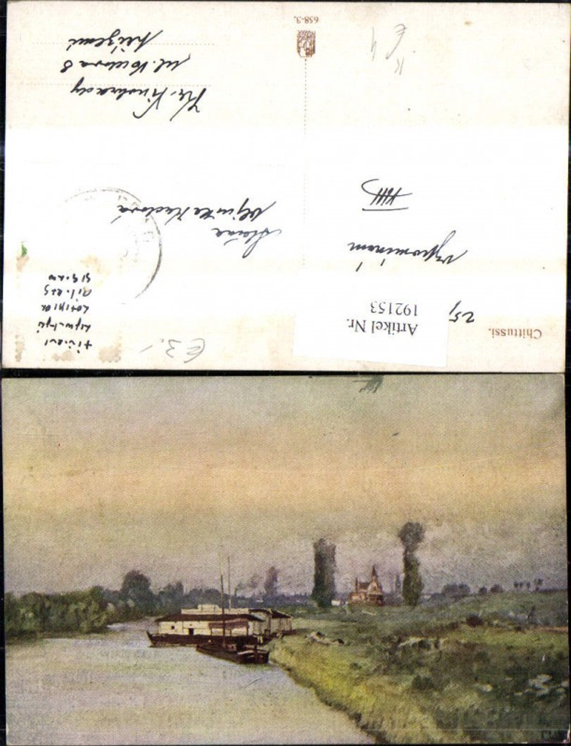 192153,Künstler Ak Chittussi Schiff Fluss Landschaft