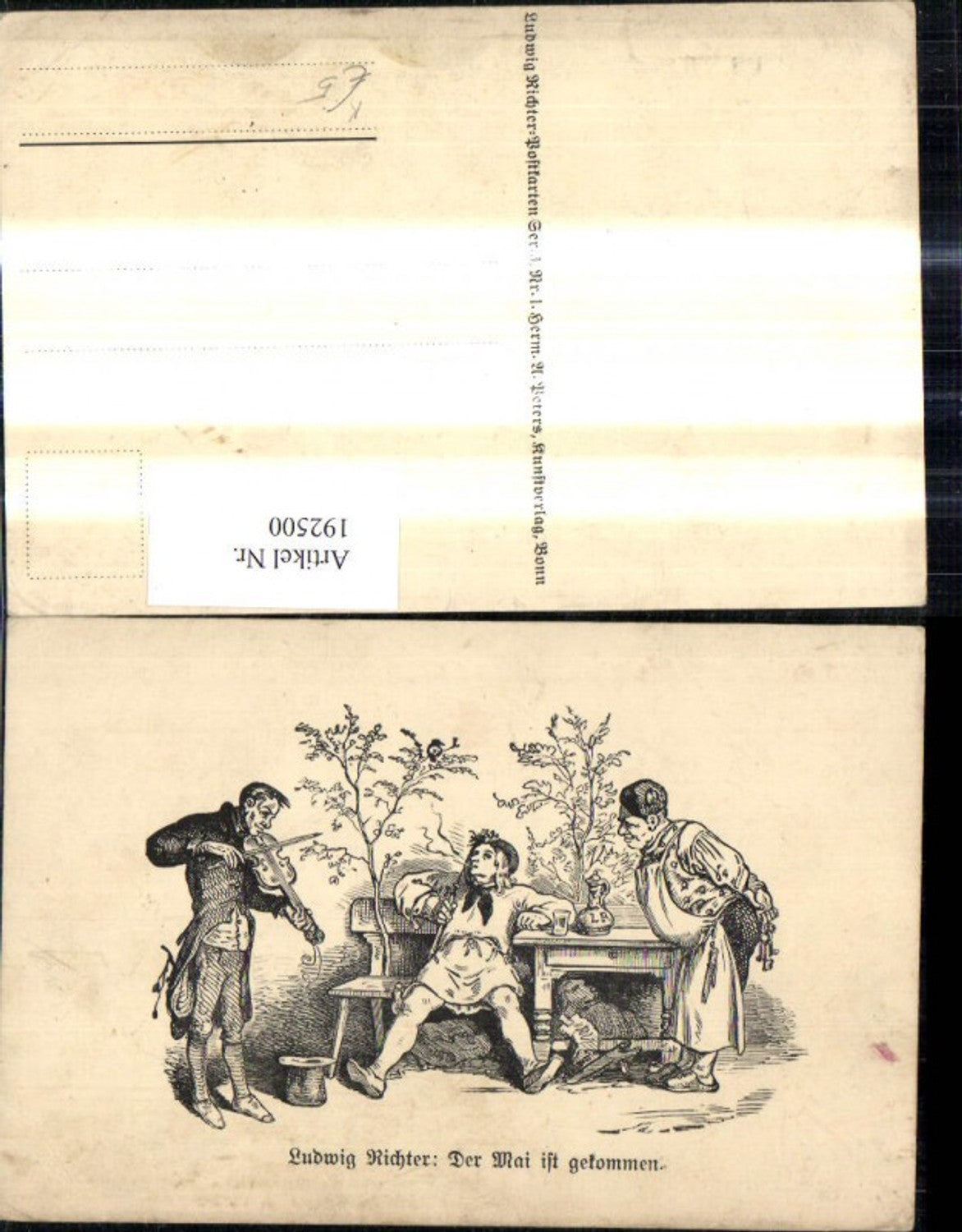192500,Künstler Ak Ludwig Richter Der Mai ist gekommen Mann spielt Geige Pfeife Rauchen Hund