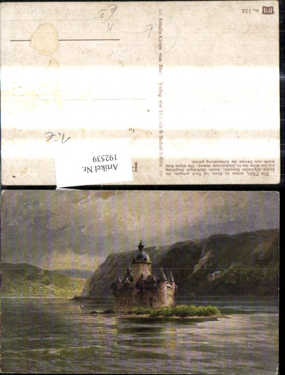 192539,Künstler Ak N. Astudin Die Pfalz Kaub a. Rhein Burg i. Rhein