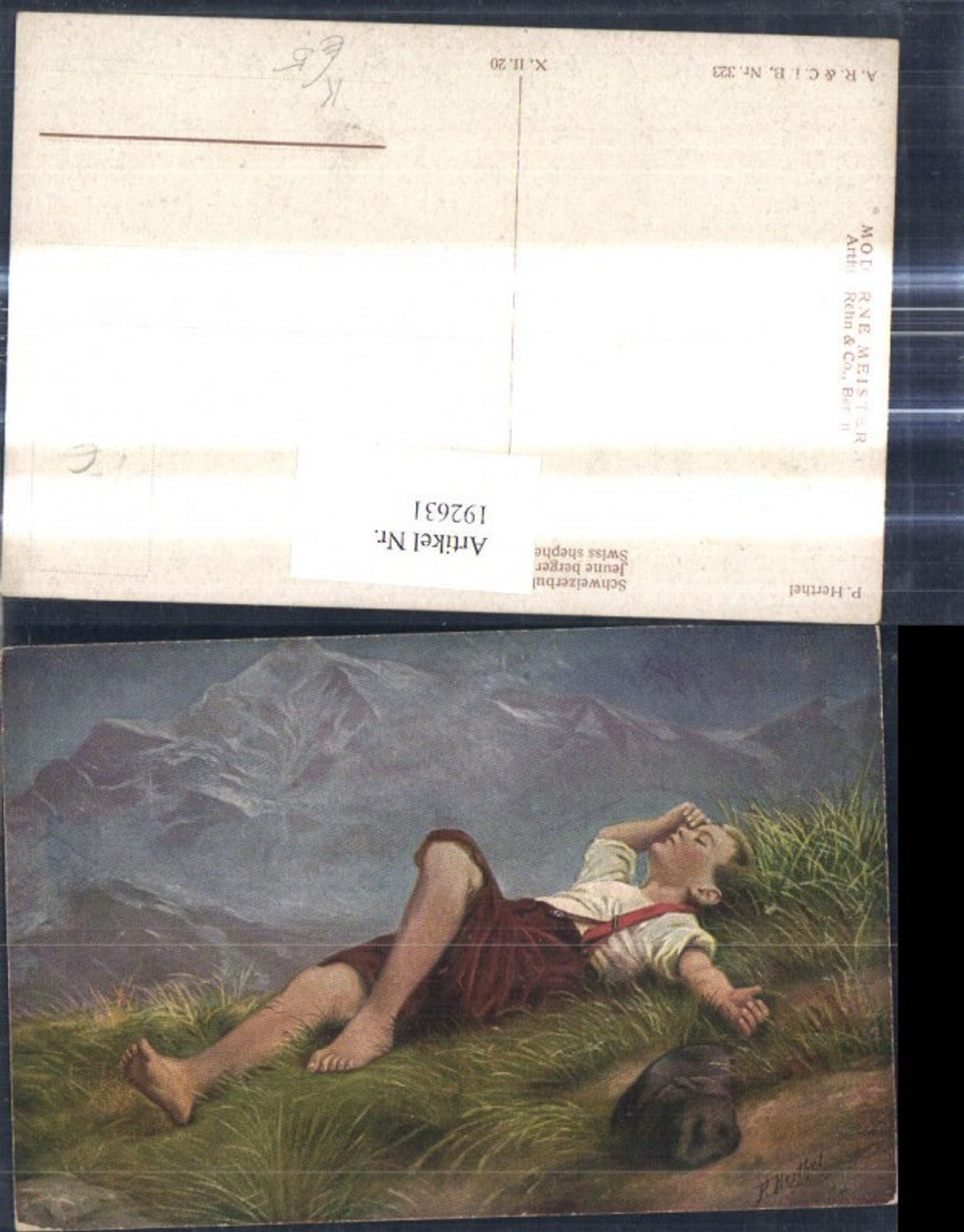 192631,Künstler Ak P. Herthel Schweizerbub Junge Bub i. Tracht Hut Bergkulisse