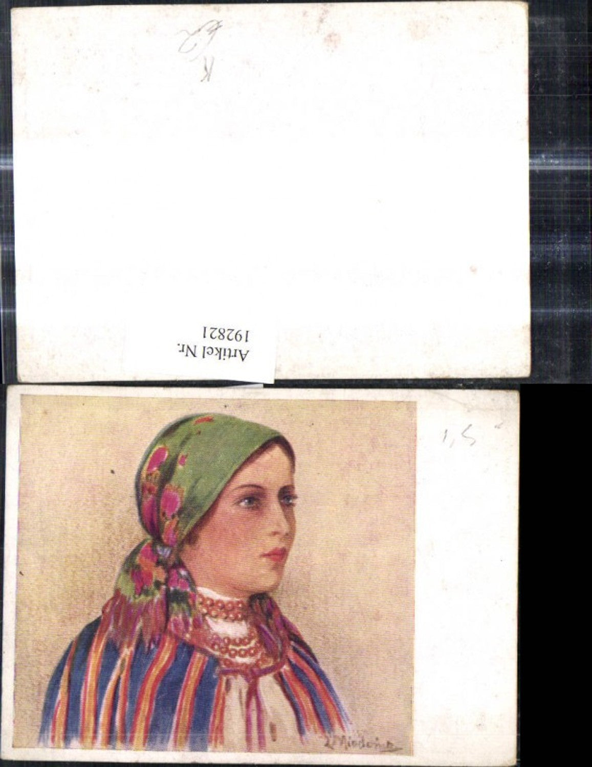 192821,Künstler Ak Frau Tracht Kopftuch Portrait