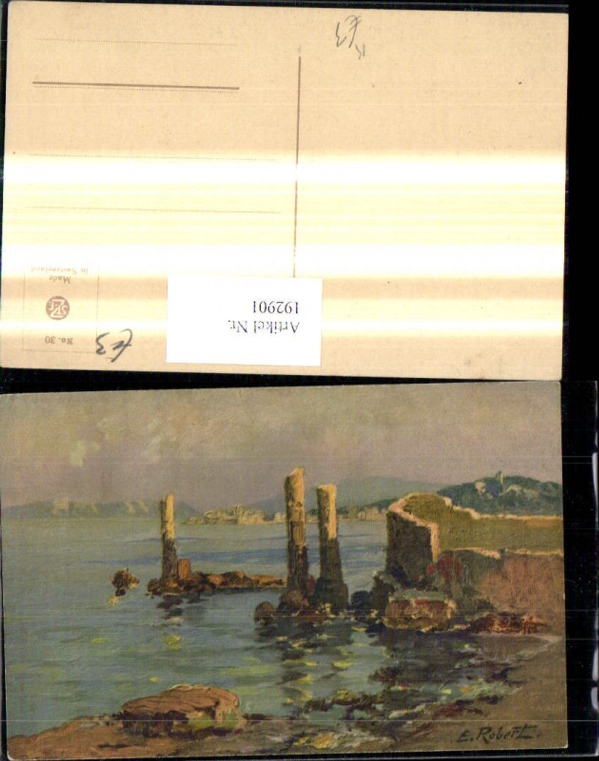 192901,Künstler Ak E. Robert Küste Meer Landschaft Säulen Ruine Ufer