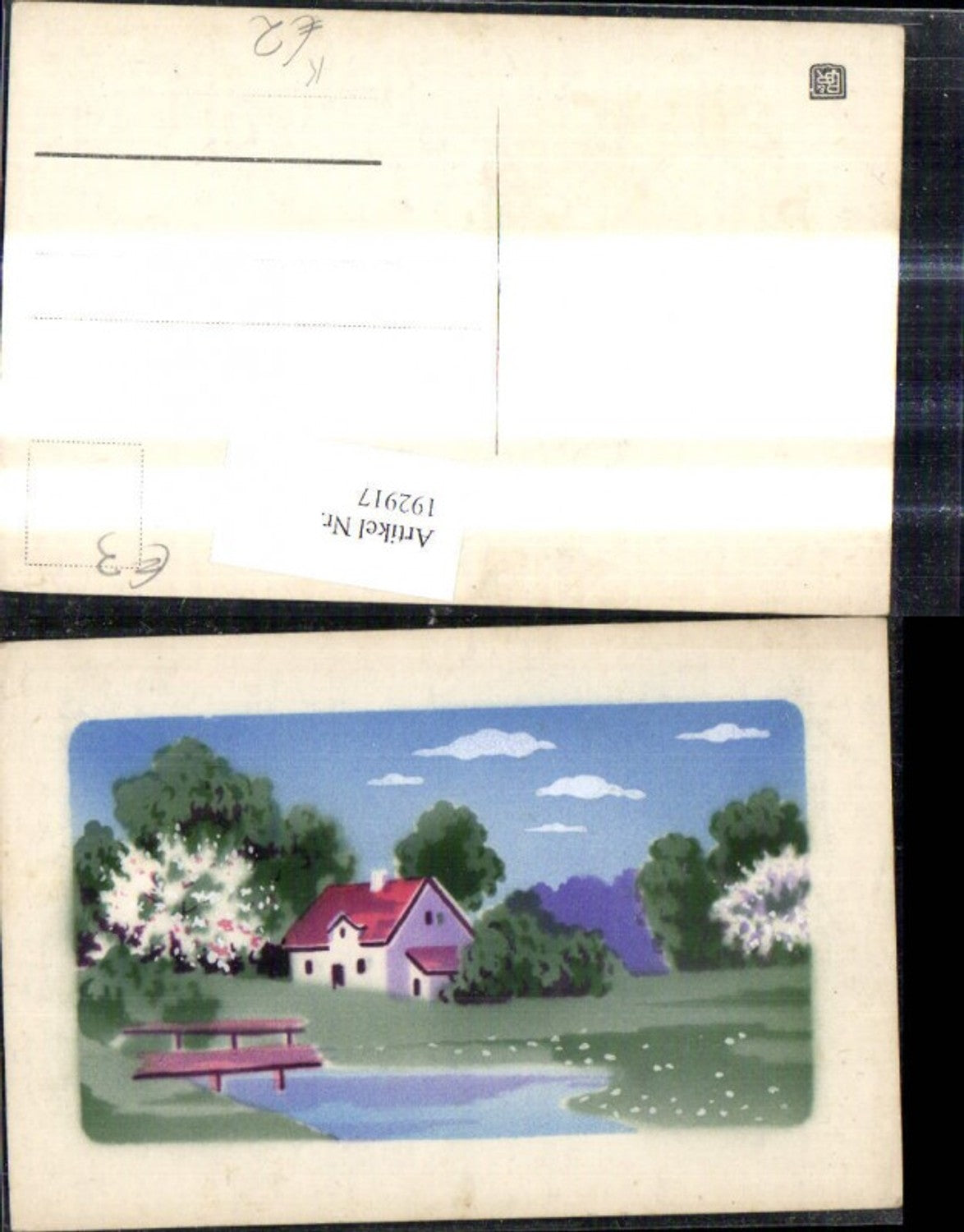 192917,Künstler Ak Haus Teich Brücke Landschaft