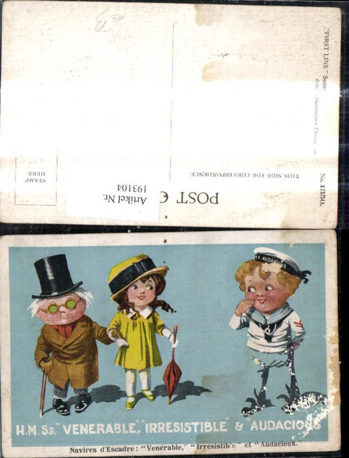 193104,Künstler Ak Kinder Alter Mann Hut Zylinderhut Matrosenanzug H. M ss. Veneralble Irrestistible Audacions