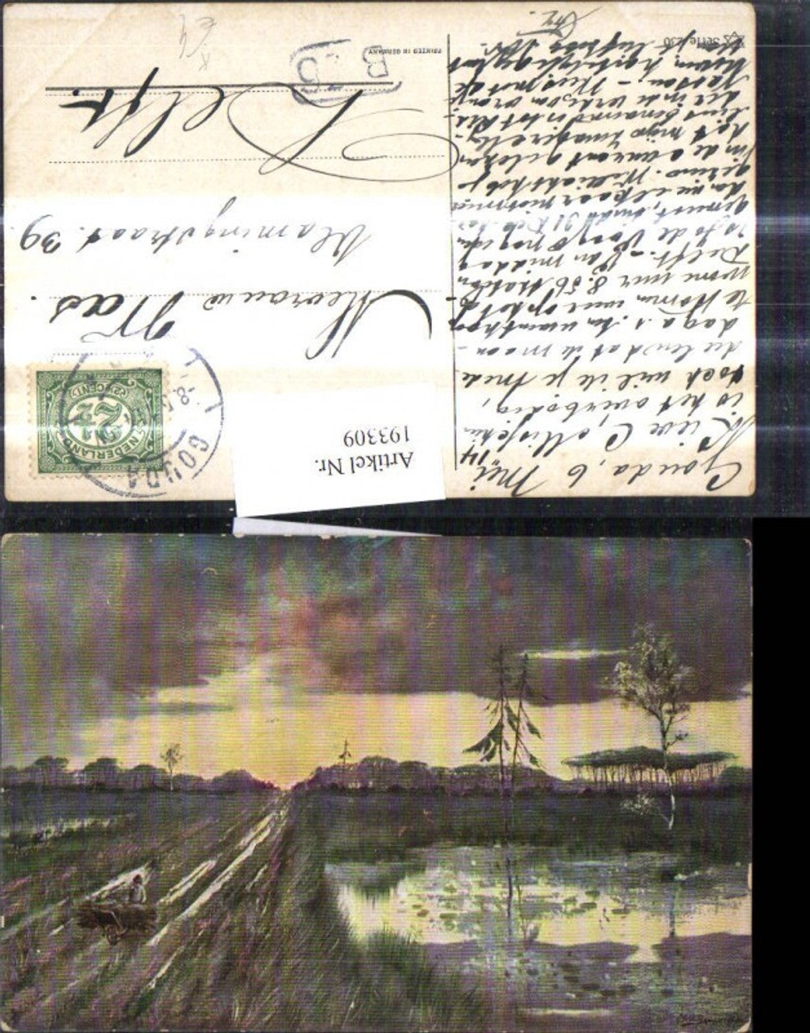 193309,Künstler Ak Mann m. Scheibtruhe Schubkarre Holz Feuerholz Weg Landschaft