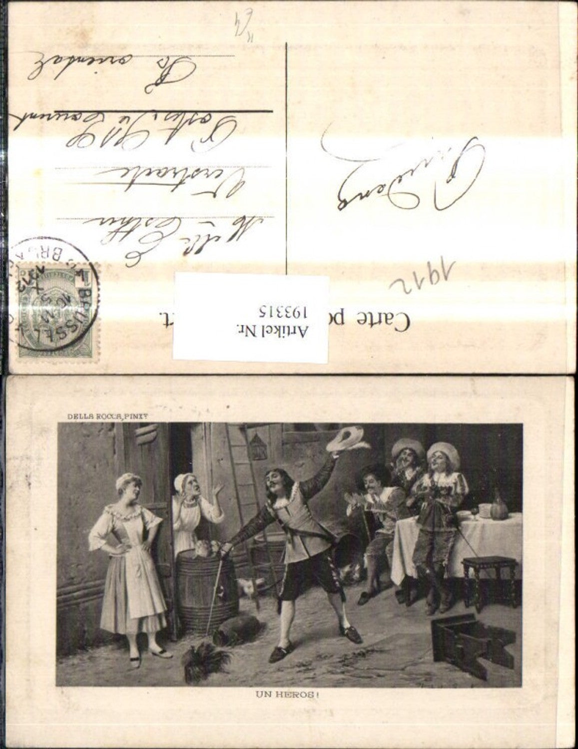 193315,Künstler Ak Della Rocca Un heros Mann tötet Huhn m. Degen Alte Frau erbost