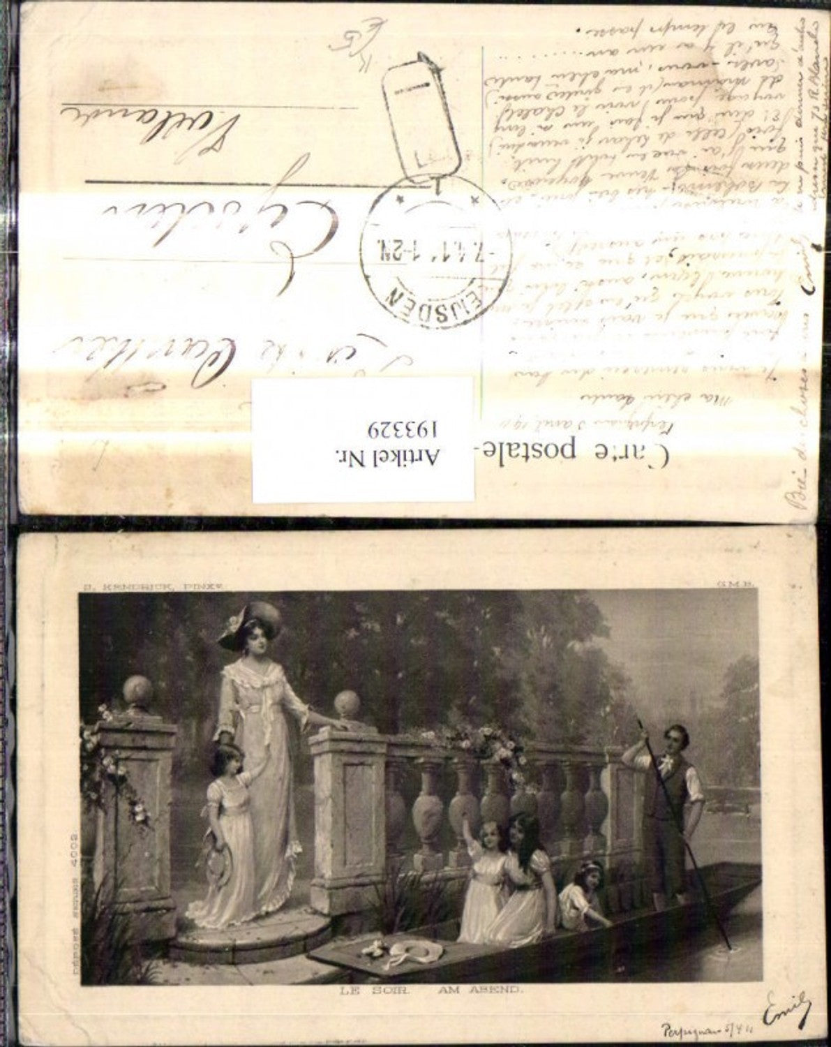 193329,Künstler Ak S. Kendrick Le Soir Am Abend Frau Mädchen Zille Boot Mann