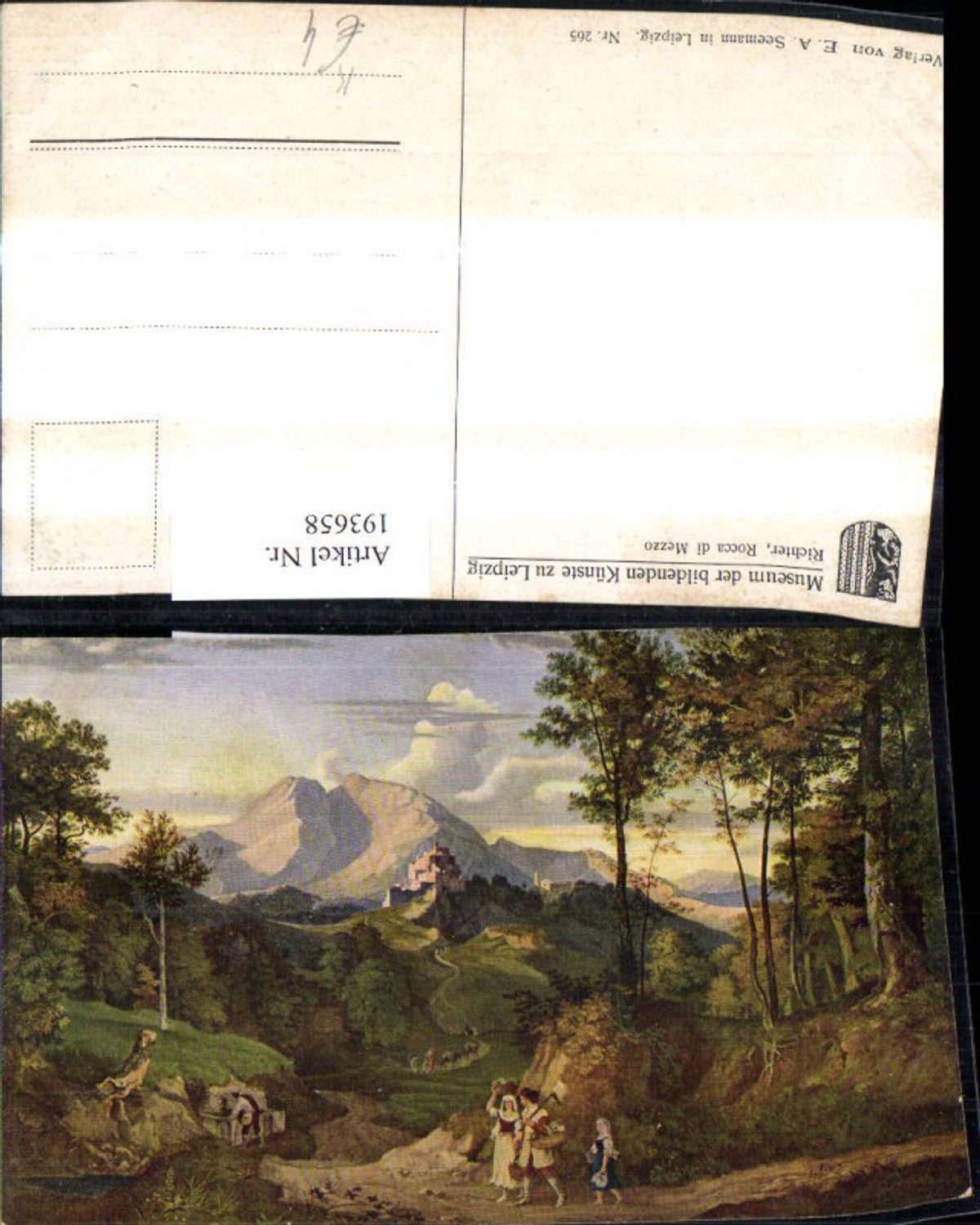 193658,Künstler Ak Ludwig Richter Rocca di Mezzo Familie a. Weg Landschaft Schloss i. Hintergrund